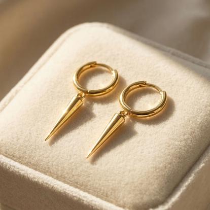 Metallic Dainty Spike Huggie Small Hoop Gold Plated Earrings