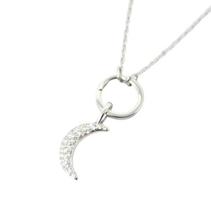 Metallic Sterling Silver Crescent Moon Pendant Charm Necklace