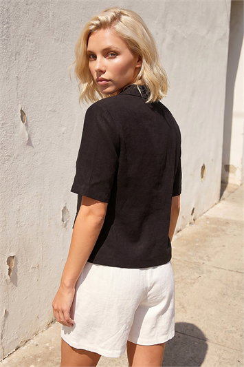 Petite Linen Blend Buttoned Jacket 15047208