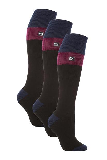 Black 3 Pack Ladies Winter 2.3 Tog Thermal Long Knee High Ski Socks