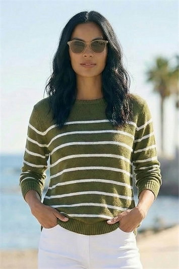 Slash Neck Stripe Knit Jumper 16324740