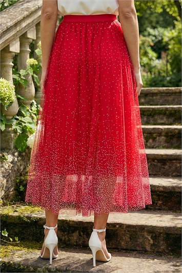 Polka Dot Print Elasticated Mesh Skirt 17039378