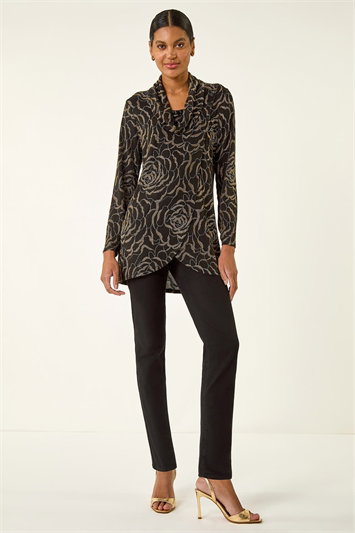Jacquard Cowl Neck Stretch Top 19435633