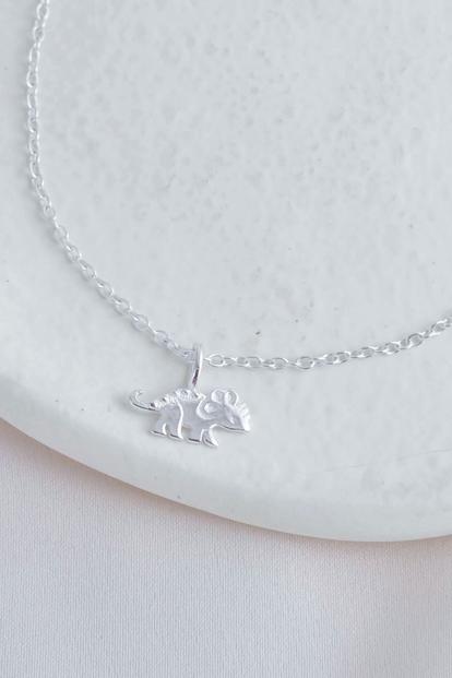 Metallic Sterling Silver Triceratops Dinosaur Necklace