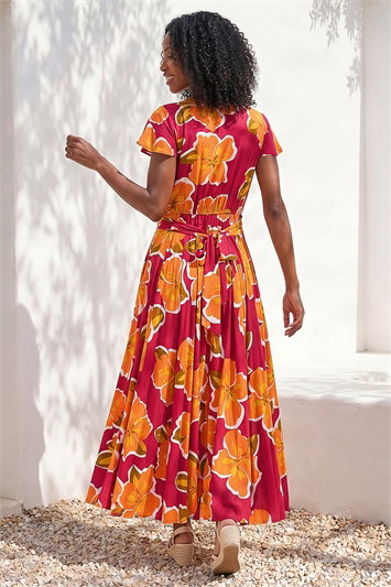 Floral Print Ruched Midi Dress 14901132