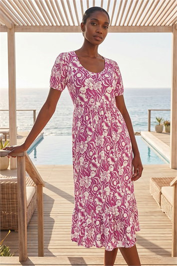 Petite Floral Print Frill Midi Dress 14904076