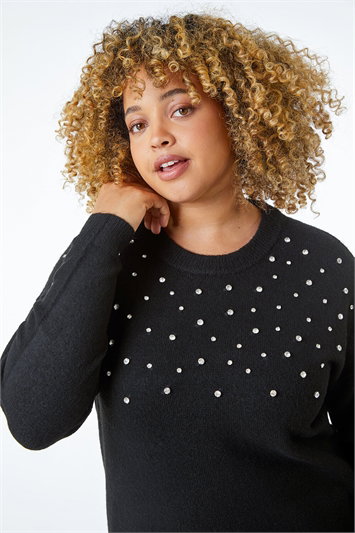 Black Curve Diamante Embellished Jumper