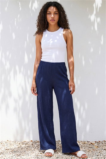 Blue Petite Textured Stretch Trouser
