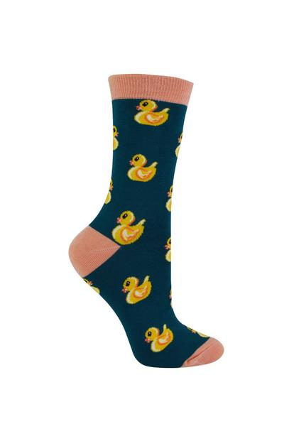 Blue 1 Pack Novelty Teal Rubber Duck Bamboo Socks