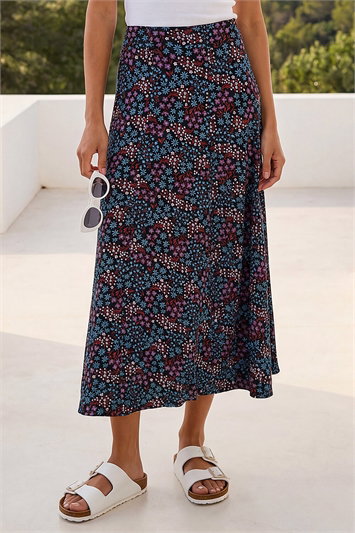 Ditsy Floral Print Midi Skirt 17064276
