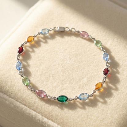 Metallic Colourful Multi Gemstone Sterling Silver Bracelet
