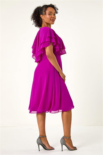 Petite V-Neck Flare Trim Detail Cape Dress 14621732