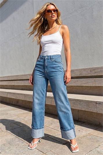 Blue Dusk Turn Up Wide Leg Jeans