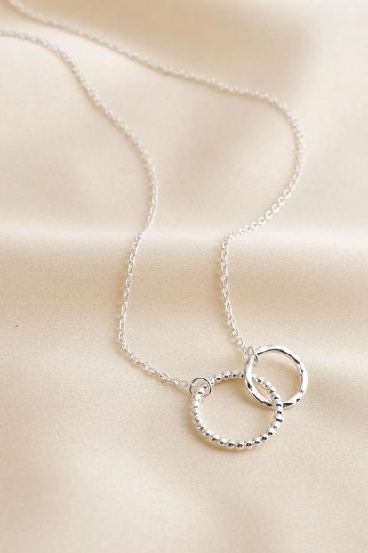 Metallic Sterling Silver Double Ring Minimalist Necklace