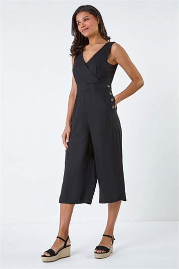 Button Detail Wrap Culotte Jumpsuit lc140032