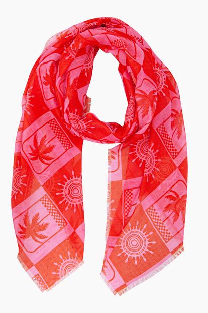 Pink Palm Tree & Suns Lightweight Scarf In Hot Pink
