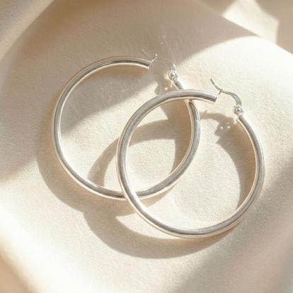 Metallic Everyday Minimalist Plain Sterling Silver Hoop Earrings