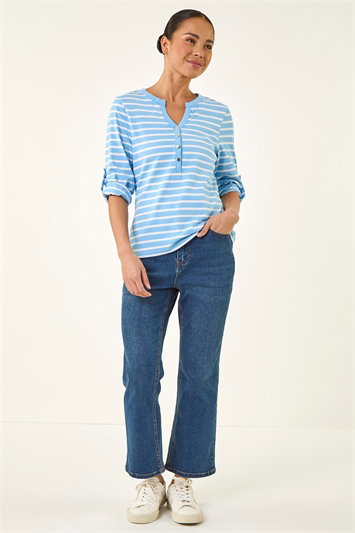 Petite Stripe V-Neck Button Top 19404409