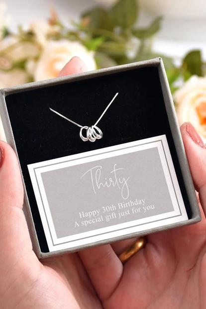 Metallic 30Th Birthday Gift Hoops Necklace Silver