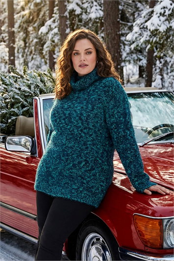 Blue Curve Fluffy Roll Neck Knit Jumper