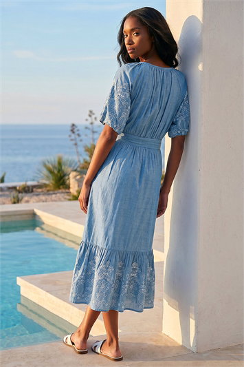 Petite Cotton Embroidered Midi Dress 14922609