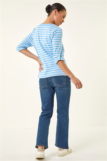 Petite Stripe V-Neck Button Top 19404409