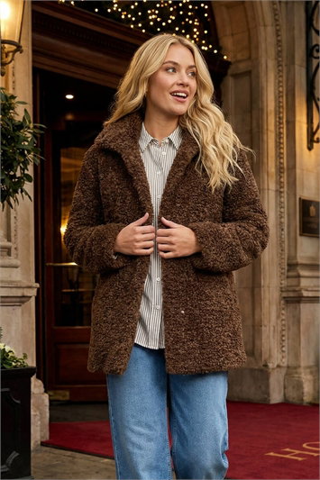 Brown Curly Soft Borg Coat