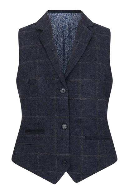 Blue Women's Navy Tweed Waistcoat