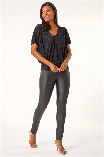 Shimmer Velvet V-Neck Banded Hem Top 19348308