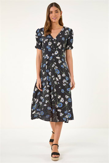 Floral Ruched Sleeve Dress 14852208