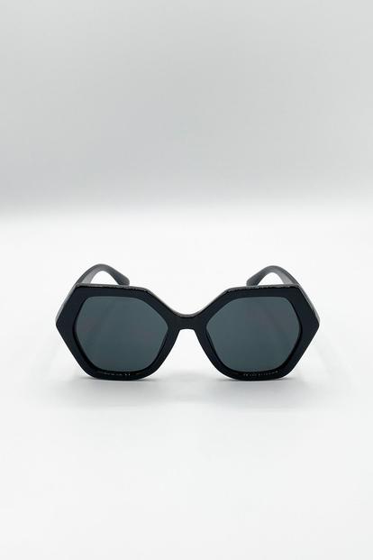 Black Oversized Rounded Angular Sunglasses