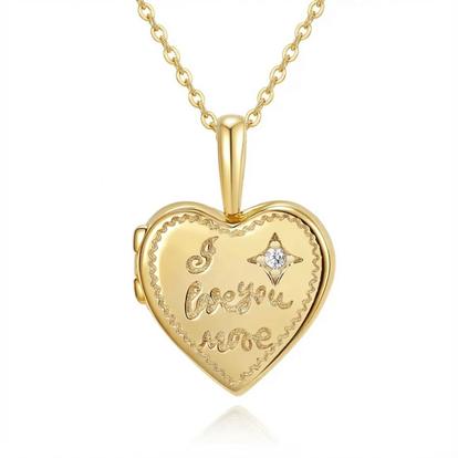 Metallic I Love You More Heart Charm Gold Plated Locket Necklace
