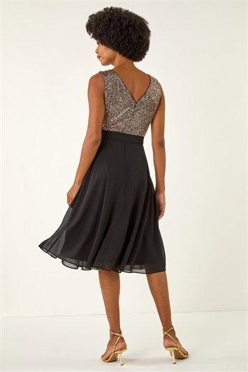 Sequin Bodice Belted Chiffon Dress 14584633