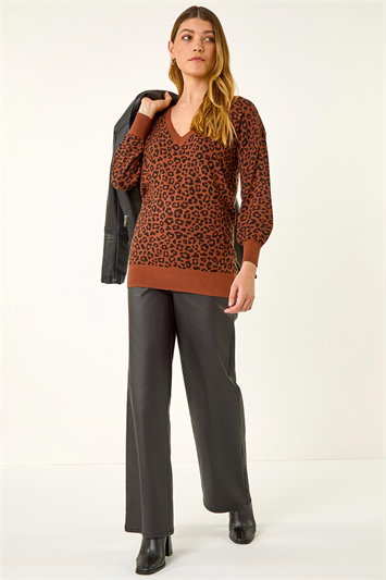 Animal Print V-Neck Boyfriend Jumper 16103714