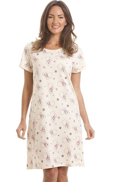 White Polar Bear Print Cotton Nightshirt