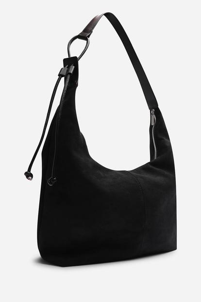 Black Elysia Slouchy Suede Shoulder Bag