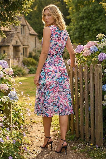 Abstract Print Chiffon Cowl Neck Dress 14728248