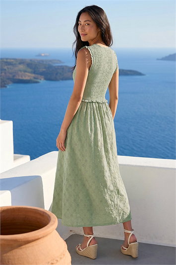 Petite Frill Shirred Midi Dress 14902082