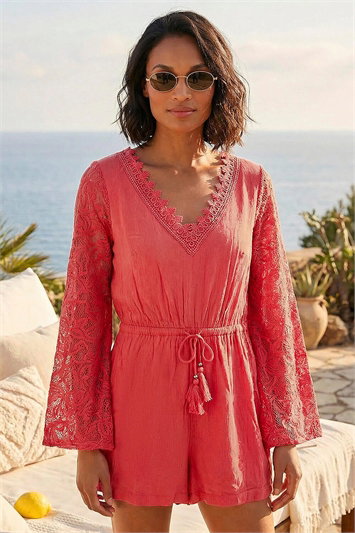 Dusk Crochet Sleeve Playsuit 14916322