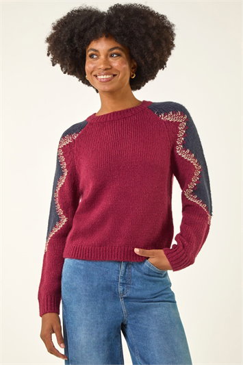 Red Colour Block Soft Knit Jumper
