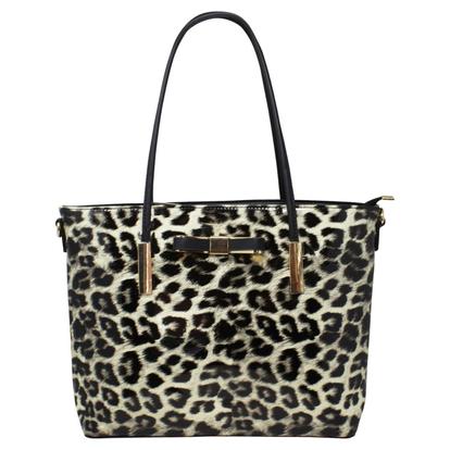 Black Patent Leopard Print Tote Bag