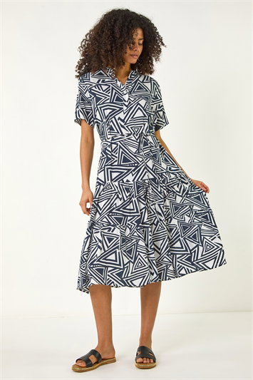 Dusk Abstract Print Midi Shirt Dress 14724460