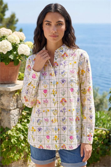White Botanical Collared Shirt