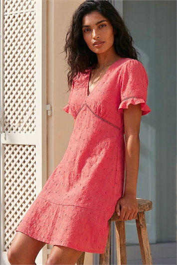 Broderie Cotton Stretch Frill Dress 14578422