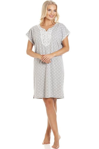 Grey Polka Dot Short Sleeved Grey Nightshirt