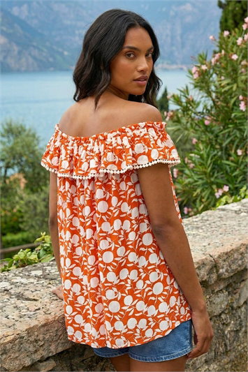 Printed Bardot Trim Detail Top 20213464