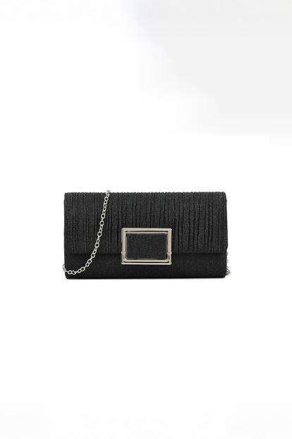 Black Square Buckle Clutch Bag