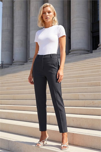Grey Short Straight Leg Stretch Trouser