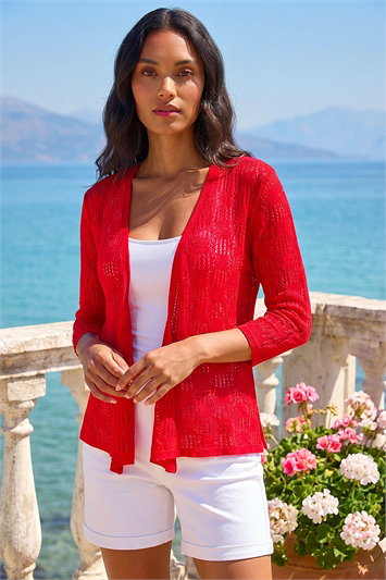 Red Textured Light Knit Shrug