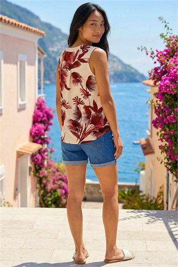 Petite Leaf Print Stretch Tunic Top 19499095